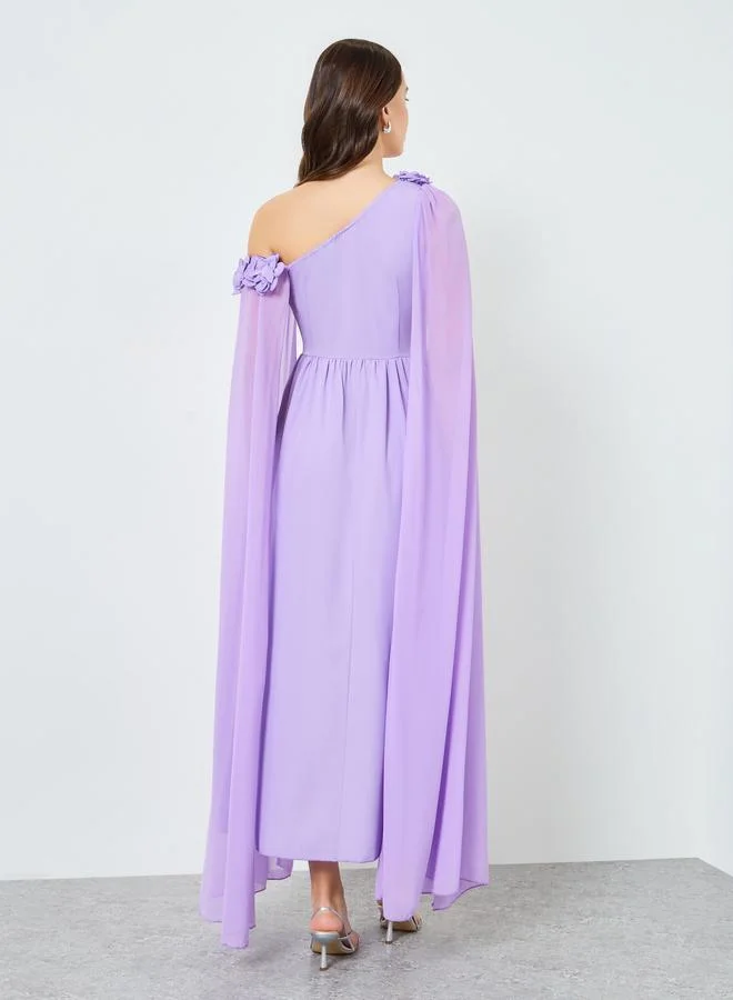 Take Two  Women Purple One Shoulder Cape Sleeve Maxi Dress for Women | Best Price UAE